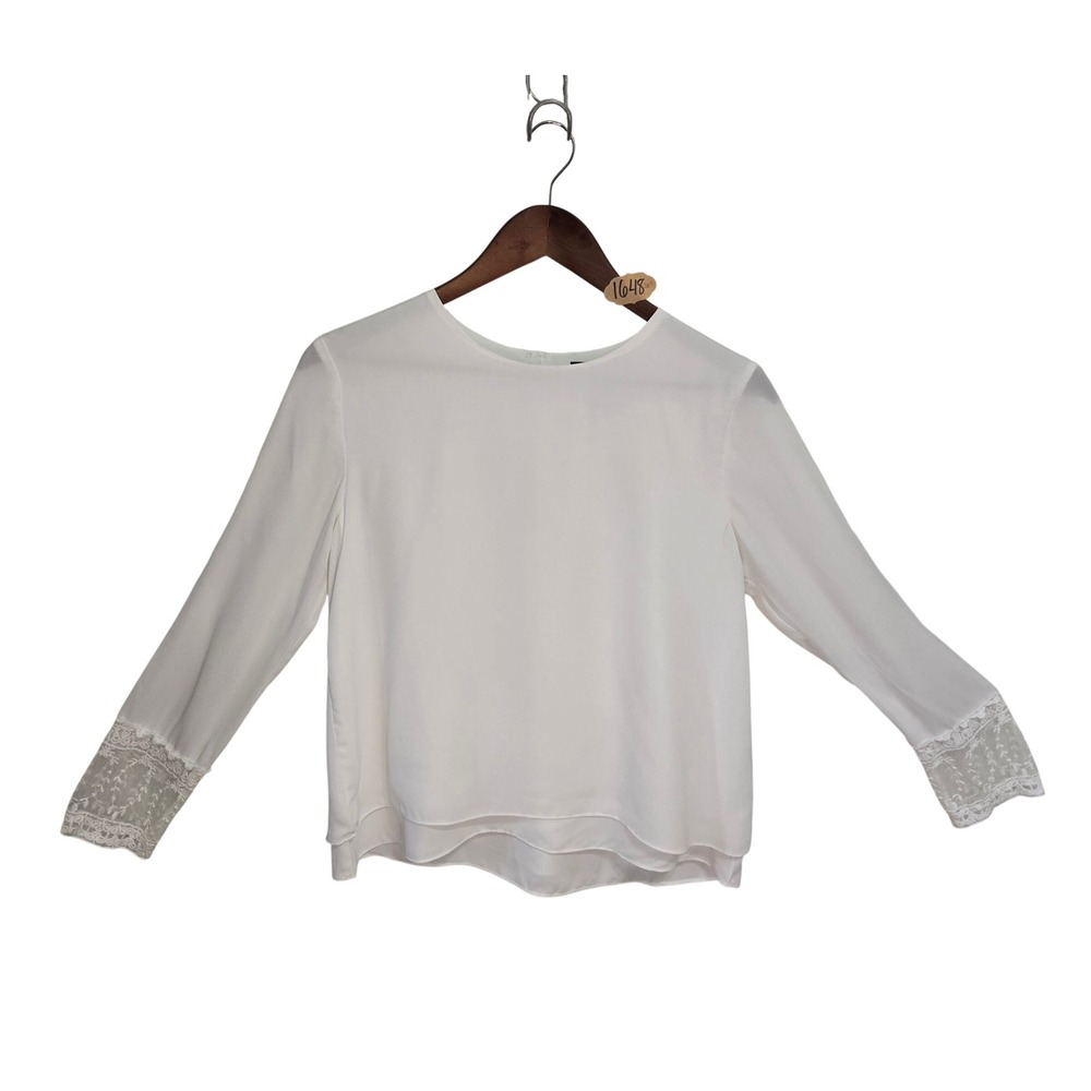 Forever 21 Womens White Lace Cuff Long Sleeve Blouse Layered Hem Small